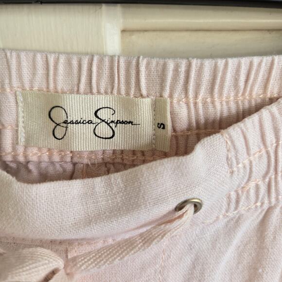 Jessica Simpson Linen Blend Elastic Drawstring Waist Cream Pants Size Small - Picture 3 of 9